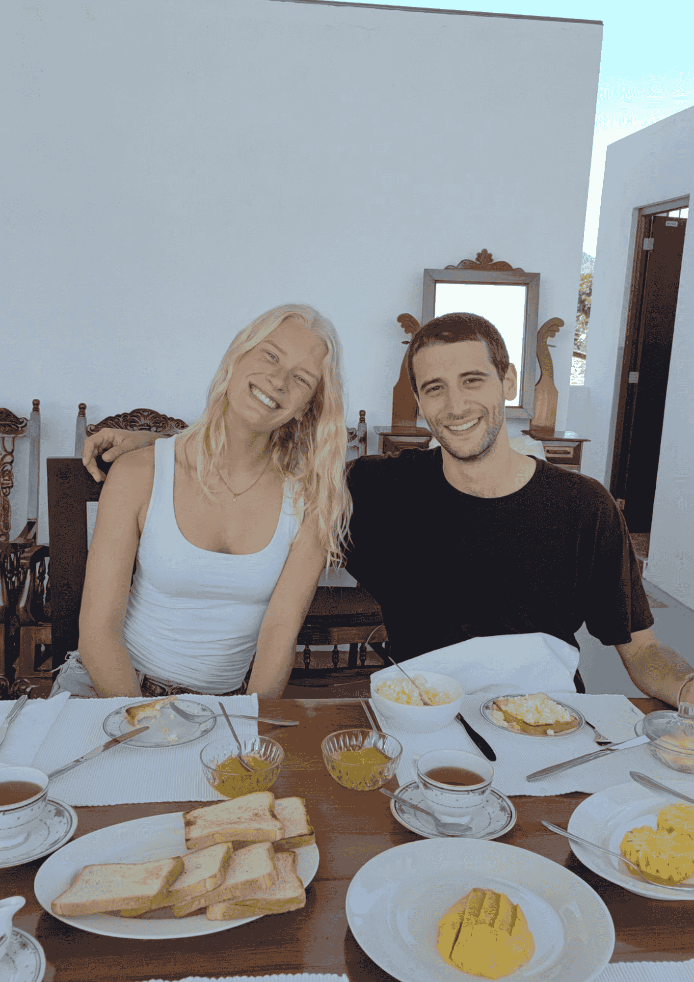Foreign couple enjoying food